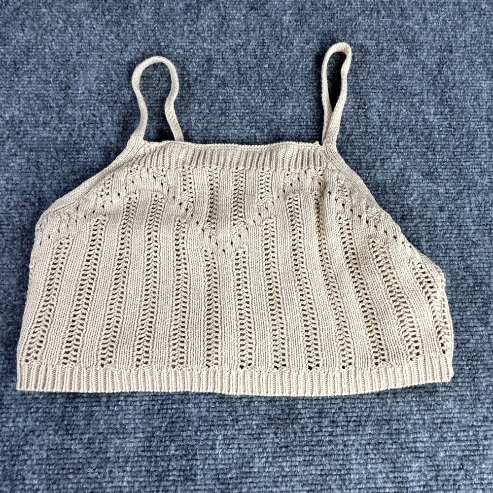 Freshman 1996 Beige Pointelle Knit Crop Cami Tank Top Small